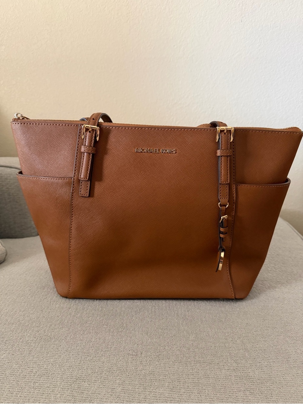 Michael Kors Cognac Saffiano Leather Tote with Gold Hardware